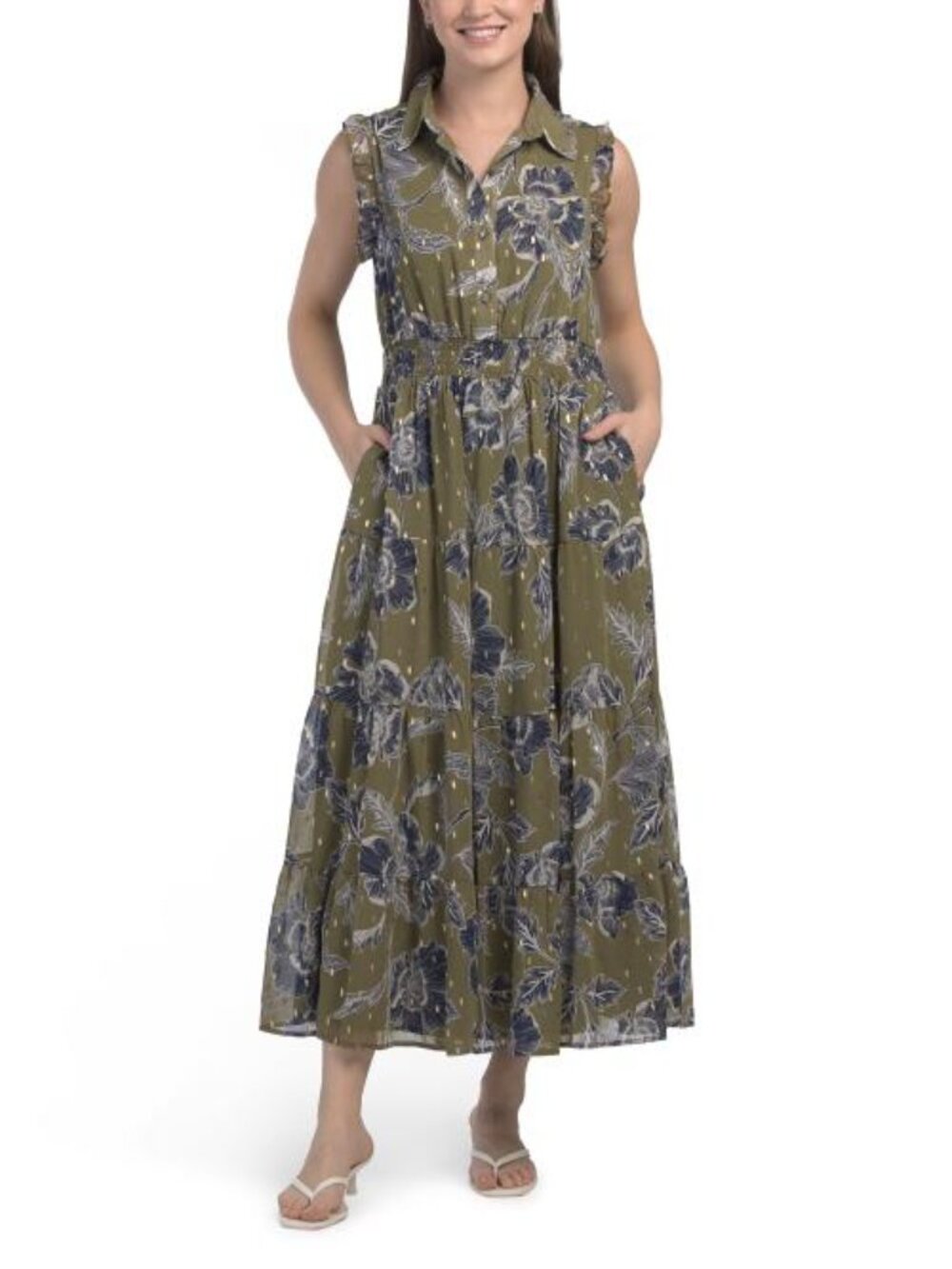 ANNE KLEIN Smocked Waist Shirt Dress